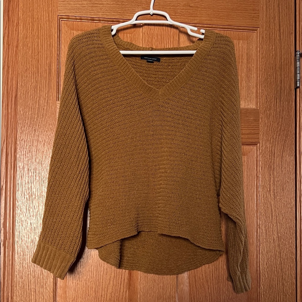 American Eagle Outfitters V-Neck Sweater in Camel